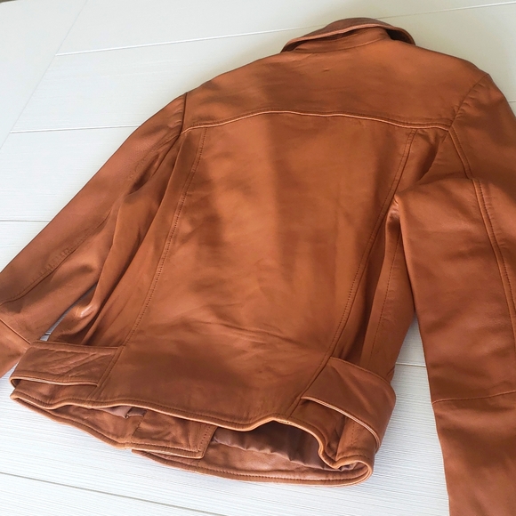 AQUA 100% Genuine leather jacket in camel sz L - Picture 10 of 12